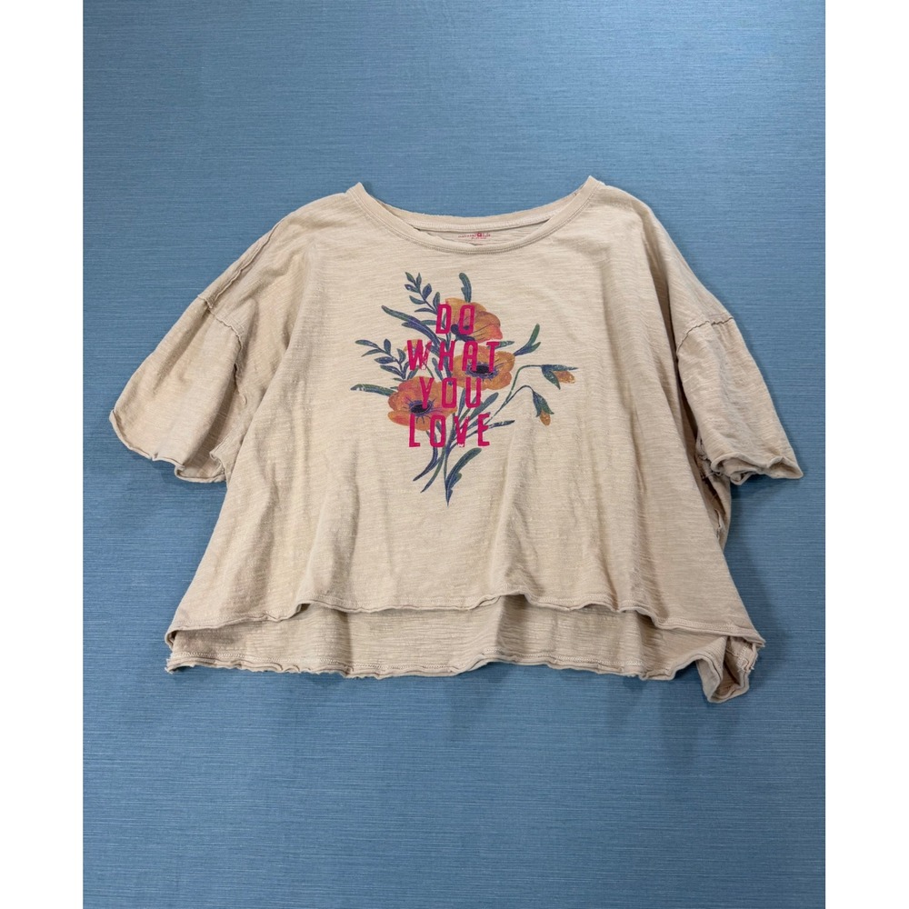 Natural Life Graphic Tee Women L Tan Excellent Do What You Love Floral Boho